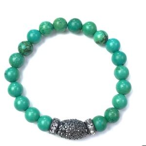 Shop Green Turquoise & Gunmetal Oval Pave Ball Bracelet